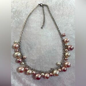 Faux Pink White and Peach Pearl Necklace